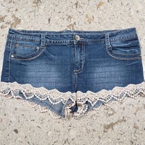 Almost Famous Denim Shorts with Lace Trim